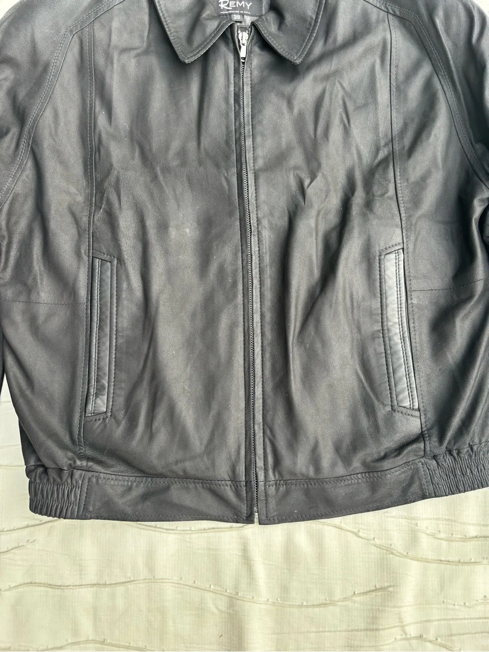 REMY Black Leather Bomber Jacket Men's Size 38 Lambskin Leather